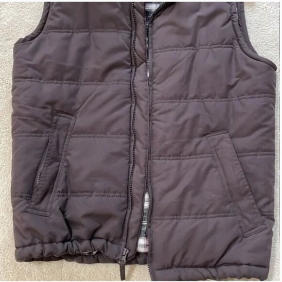 Brown zipper vest lined with plaid flannel inside Women's Size Small - Picture 3 of 12